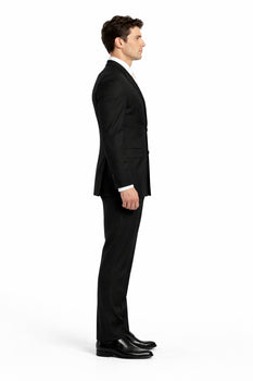 Brand New Solid Black Double Breasted Suits 100% Wool Fabric Super 150s Wide Suits Side Vent (pleated or Flat Front Pants)