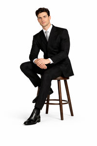 Brand New Solid Black Double Breasted Suits 100% Wool Fabric Super 150s Wide Suits Side Vent (pleated or Flat Front Pants)