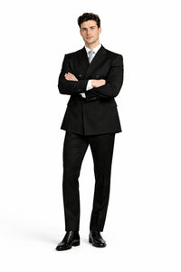 Brand New Solid Black Double Breasted Suits 100% Wool Fabric Super 150s Wide Suits Side Vent (pleated or Flat Front Pants)