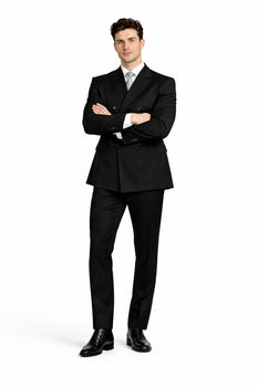 Brand New Solid Black Double Breasted Suits 100% Wool Fabric Super 150s Wide Suits Side Vent (pleated or Flat Front Pants)