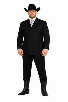 Brand New Solid Black Double Breasted Suits 100% Wool Fabric Super 150s Wide Suits Side Vent (pleated or Flat Front Pants)