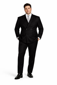 Brand New Solid Black Double Breasted Suits 100% Wool Fabric Super 150s Wide Suits Side Vent (pleated or Flat Front Pants)