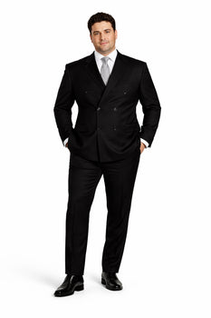 Brand New Solid Black Double Breasted Suits 100% Wool Fabric Super 150s Wide Suits Side Vent (pleated or Flat Front Pants)