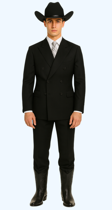 Brand New Solid Black Double Breasted Suits 100% Wool Fabric Super 150s Wide Suits Side Vent (pleated or Flat Front Pants)