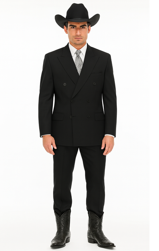 Brand New Solid Black Double Breasted Suits 100% Wool Fabric Super 150s Wide Suits Side Vent (pleated or Flat Front Pants)