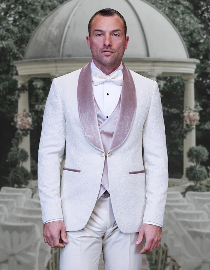 Statement Men's Ivory Velvet Shawl Lapel Tuxedo with Velvet
