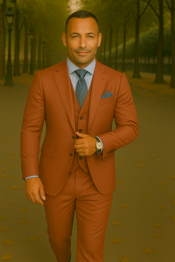 Wool Suit - Italian Made Business Suit by Statement Men's 3 Piece 100% Wool Fashion Suit - Bold Colors Modern Fit