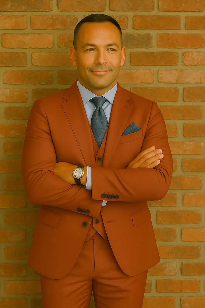 Wool Suit - Italian Made Business Suit by Statement Men's 3 Piece 100% Wool Fashion Suit - Bold Colors Modern Fit
