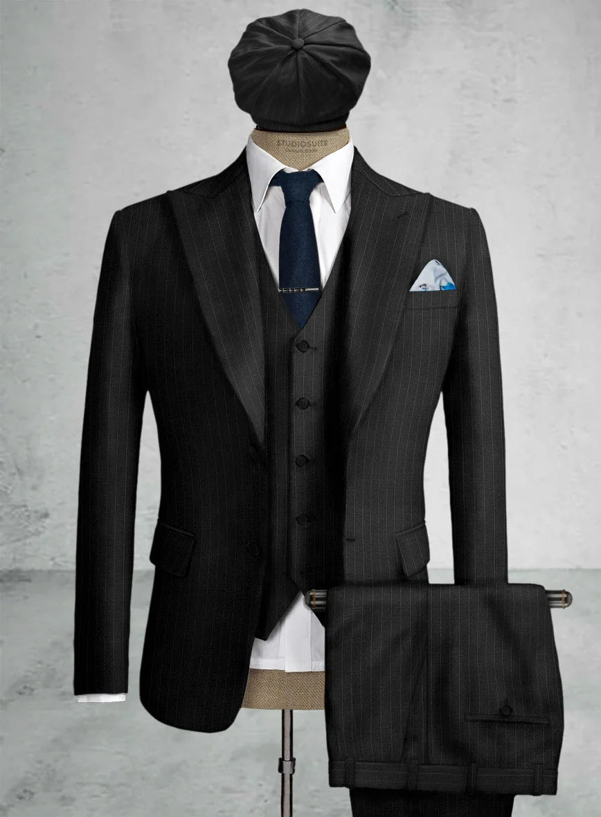Men's Black Full-length Sleeves Buttoned Closure Peaky Blinders Suit - Peaky Blinders Outfit + Overcoat + Hat (Peaky Blinder Custome) - Image 57