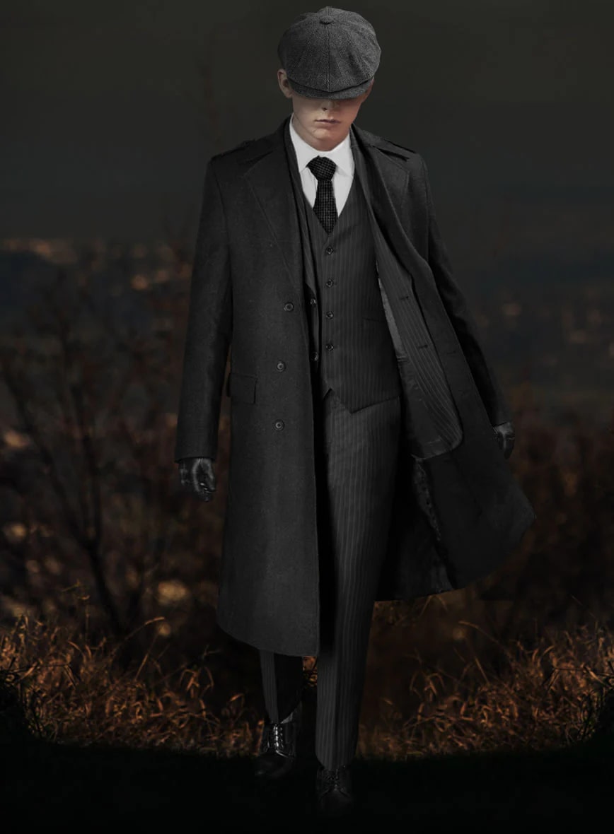 Men's Black Full-length Sleeves Buttoned Closure Peaky Blinders Suit - Peaky Blinders Outfit + Overcoat + Hat (Peaky Blinder Custome) - Image 56