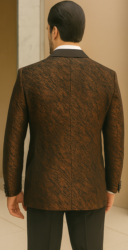 Bronze Double Breasted Rough Streak Pattern Satin Peak Lapel Stacy Adams Men's Jacket - Image 2