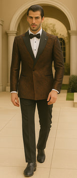 Bronze Double Breasted Rough Streak Pattern Satin Peak Lapel Stacy Adams Men's Jacket - Image 4