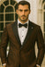 Bronze Double Breasted Rough Streak Pattern Satin Peak Lapel Stacy Adams Men's Jacket