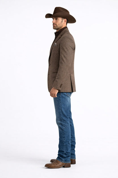 Men’s Brown Herringbone Tweed Cowboy Western Blazer – Classic Country Sport Coat Jacket for Ranch Wear,  Cowboy Jacket