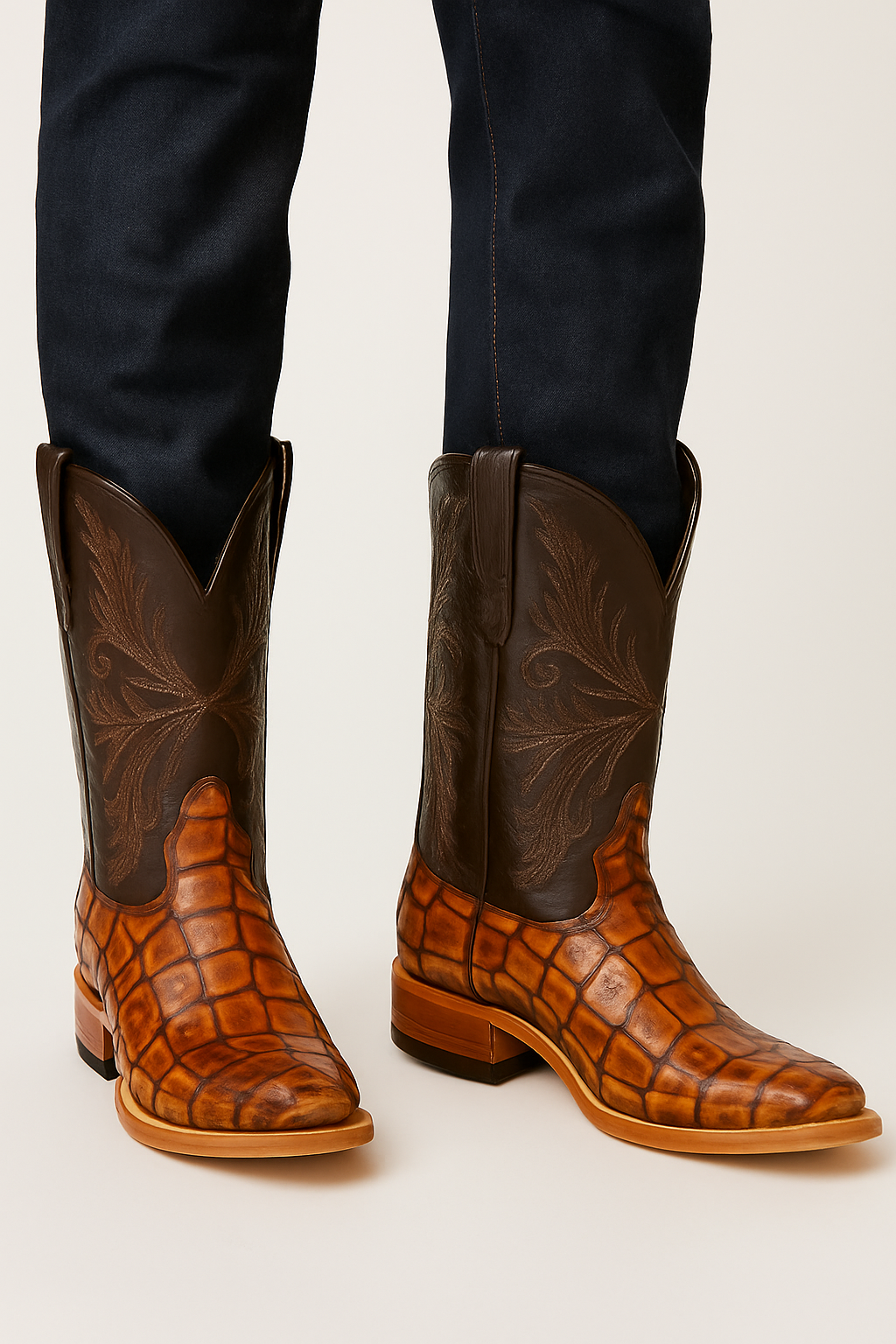 Brown Pirarucu Fish Print Boots Square Toe by La Sierra Boots - Image 6
