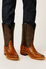 Brown Pirarucu Fish Print Boots Square Toe by La Sierra Boots - Image 6