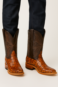 Brown Pirarucu Fish Print Boots Square Toe