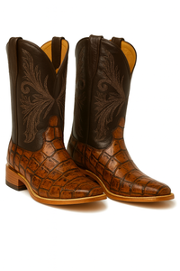 Brown Pirarucu Fish Print Boots Square Toe