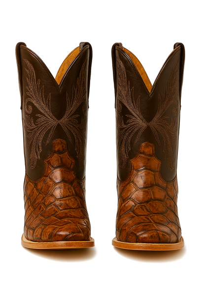 Brown Pirarucu Fish Print Boots Square Toe by La Sierra Boots - Image 8