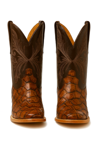 Brown Pirarucu Fish Print Boots Square Toe