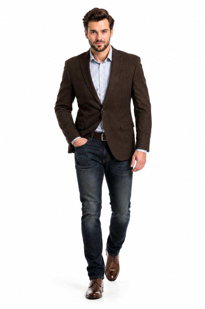 Men’s Brown 2 Button Dress Casual Blazer with Notch Lapel, Fashion Sport Coat