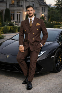 Mens Double Breasted Blazer - Wool Brown Sport Coat With Gold Buttons - Image 7