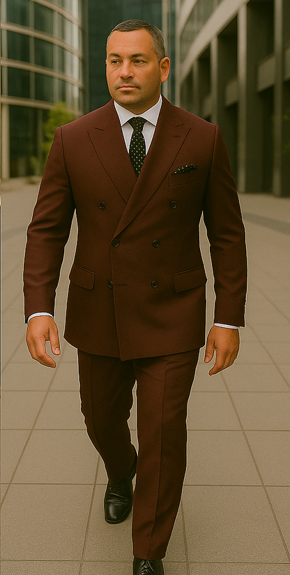 Wool Suit - Italian Made Business Suit by Statement Men's 2 Piece 100% Wool Double Breasted Suit - Micro Windowpane