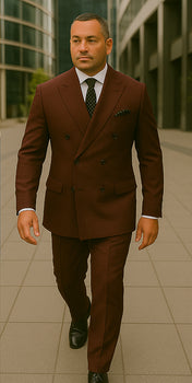 Wool Suit - Italian Made Business Suit by Statement Men's 2 Piece 100% Wool Double Breasted Suit - Micro Windowpane