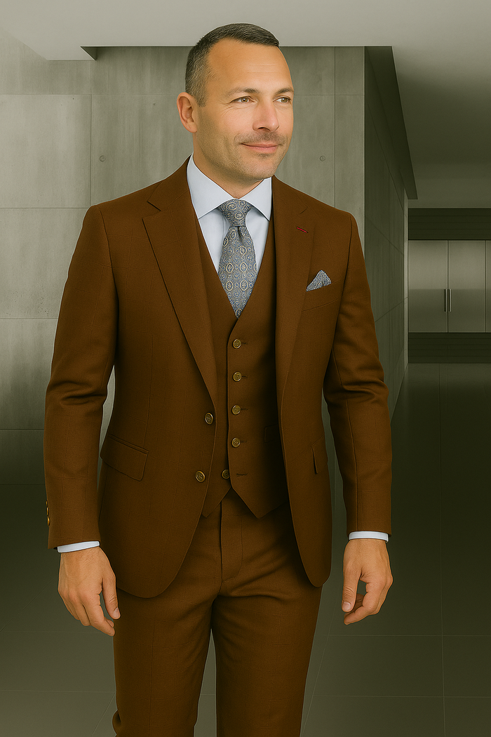 Wool Suit - Italian Made Business Suit by Statement Men's 3 Piece 100% Wool Fashion Suit - Bold Colors Modern Fit