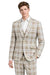 Mens Beige Plaid 3-Piece Suit – Modern Slim Fit Check Suit