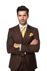 Brown One Button 3 Piece Suit  by Rossiman 