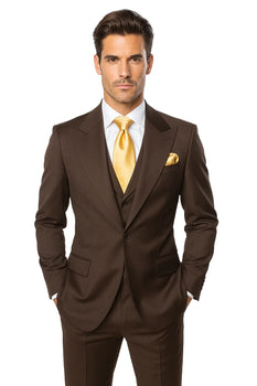 Brown One Button 3 Piece Suit  by Rossiman 