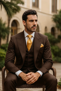Brown One Button 3 Piece Suit  by Rossiman 