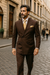 Suits With Baggy Pleated Pants - Wide Leg Pants 100% Wool - Classic Fit in Brown Color by Rossiman