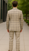 Burberry Pattern Suit - Mens Church Suit with Mixture of Black and Red Checkered Window Pane Fabric Suit in Tan Color