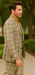 Burberry Pattern Suit - Mens Church Suit with Mixture of Black and Red Checkered Window Pane Fabric Suit in Tan Color