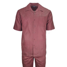 Mens Burgundy Linen Shirt and Pants Casual Outfit Set