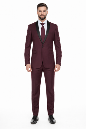 Burgundy 2 Piece Tuxedo Shawl Lapel Slim Fit