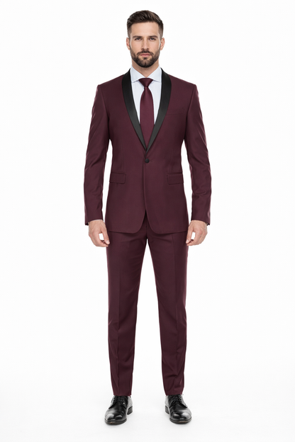 Burgundy 2 Piece Tuxedo Shawl Lapel Slim Fit