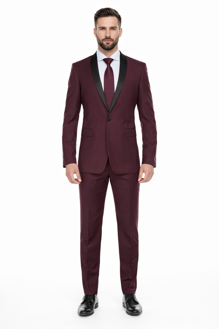 Burgundy 2 Piece Tuxedo Shawl Lapel Slim Fit