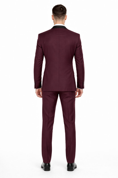 Burgundy 2 Piece Tuxedo Shawl Lapel Slim Fit - Image 2