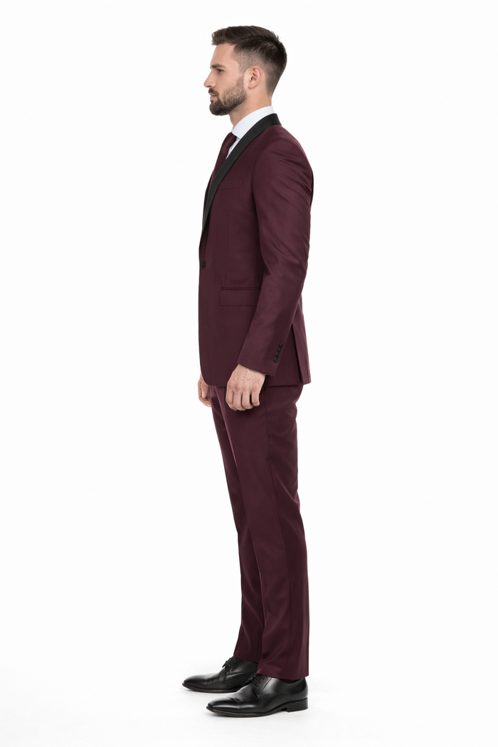 Burgundy 2 Piece Tuxedo Shawl Lapel Slim Fit - Image 3