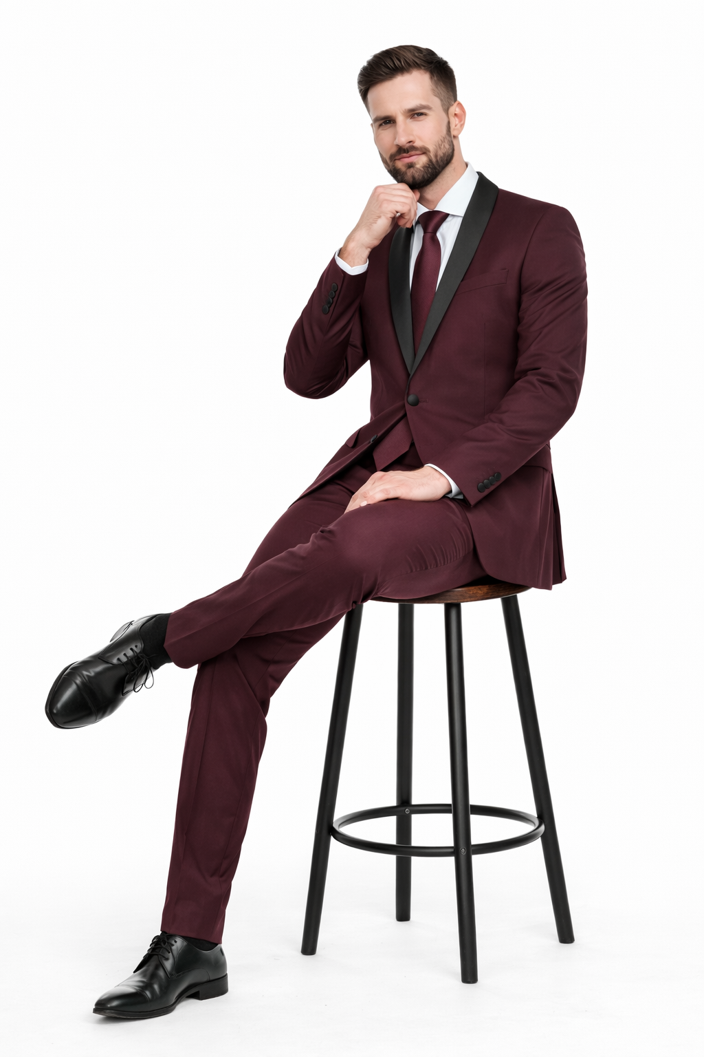 Burgundy 2 Piece Tuxedo Shawl Lapel Slim Fit - Image 5