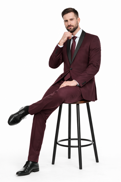 Burgundy 2 Piece Tuxedo Shawl Lapel Slim Fit - Image 5