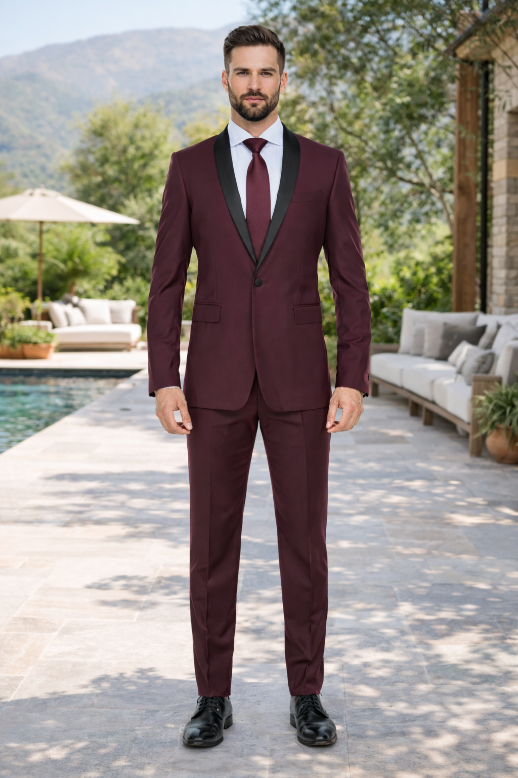 Burgundy 2 Piece Tuxedo Shawl Lapel Slim Fit - Image 6