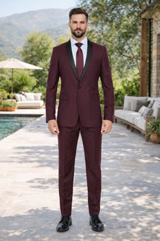 Burgundy 2 Piece Tuxedo Shawl Lapel Slim Fit - Image 6