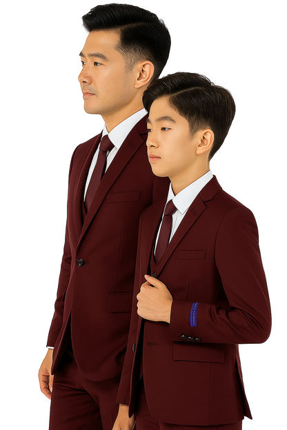 Father and Son Suits - Burgundy Boys Suit Perry Ellis Vested Boy's Wedding Suit in Burgundy - Image 4