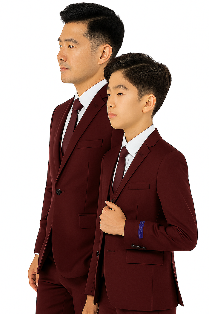 Father and Son Suits - Burgundy Boys Suit Perry Ellis Vested Boy's Wedding Suit in Burgundy - Image 4
