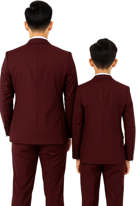 Father and Son Suits - Burgundy Boys Suit Perry Ellis Vested Boy's Wedding Suit in Burgundy