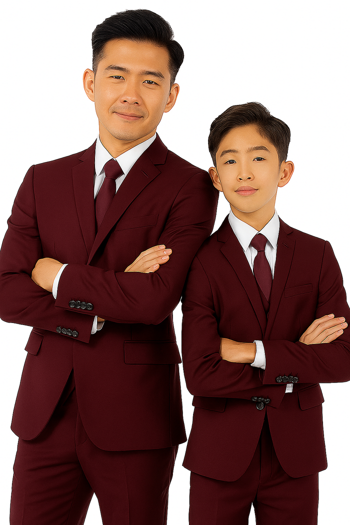 Father and Son Suits - Burgundy Boys Suit Perry Ellis Vested Boy's Wedding Suit in Burgundy - Image 3